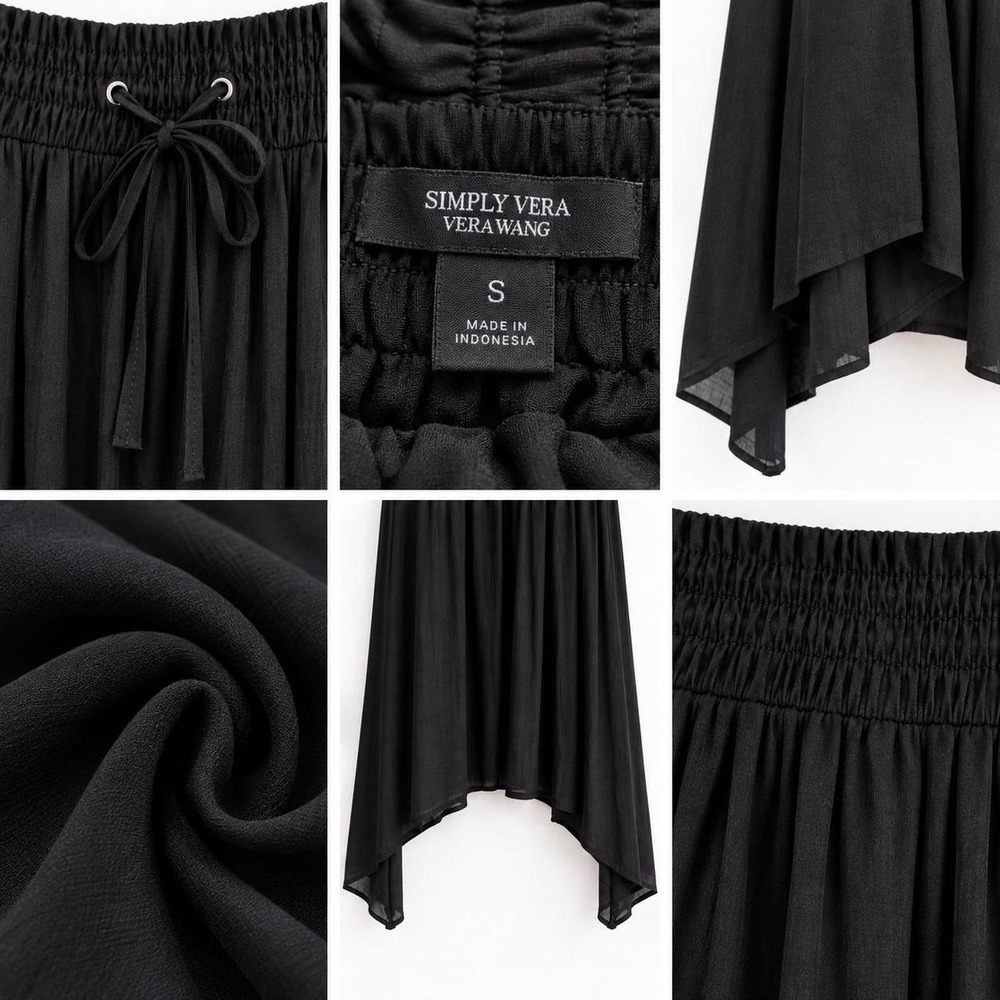 Simply Vera Wang Black Lagenlook Artsy Asymmetrical Maxi Skirt Boho Size Small - Picture 6 of 8
